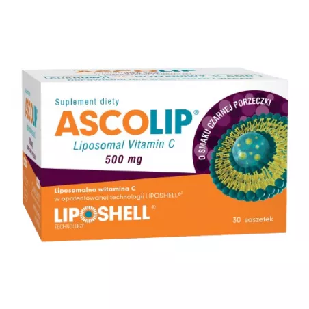 Ascolip 500 mg x 30 saszetek czarna porzeczka (data ważności 31.05.2025 ) witamina C LIPID SYSTEMS SP. Z.O.O.