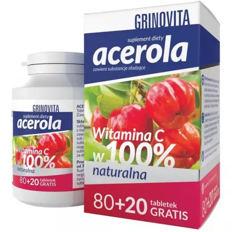 Acerola Grinovita tabletki do ssania 100 tabletek Naturalna odporność NATUR PRODUKT PHARMA SP. Z O.O.