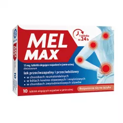 Mel Max 15mg x 10 tabletek ulegających rozpadowi w jamie ustnej ból mięśni pleców i kręgosłupa PRZEDSIĘBIORSTWO PRODUKCJI FAR...