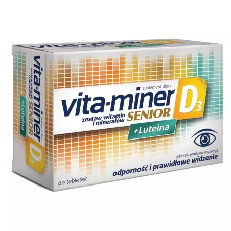 Vita-Miner Senior D3 + Luteina x 60 tabletek Witaminy AFLOFARM FARMACJA POLSKA SP. Z O.O. Vita-Miner Senior D3 + Luteina x 60 tabletek Witaminy AFLOFARM FARMACJA POLSKA SP. Z O.O.