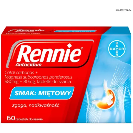 Rennie Antacidum tabletki do ssania 60 sztuk Preparaty na trawienie BAYER SP. Z O.O. Rennie Antacidum tabletki do ssania 60 sztuk Preparaty na trawienie BAYER SP. Z O.O.