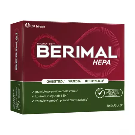 Berimal Hepa x 60 kapsułek ( data ważności 31.12.2025 ) leki i suplementy na cholesterol USP ZDROWIE SP. Z O.O Berimal Hepa x 60 kapsułek ( data ważności 31.12.2025 ) leki i suplementy na cholesterol USP ZDROWIE SP. Z O.O