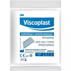 Viscoplast Kompresy jałowe 5cm x 5cm 3 sztuki Opatrunki i art. higieniczne 3M POLAND SP. Z O.O.