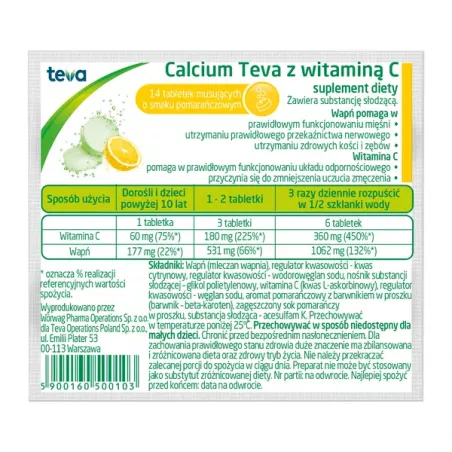 Calcium Pliva smak pomarańczowy vit C x 14 tabletek Zdrowie TEVA PHARMACEUTICALS POLSKA SP. Z O. O.