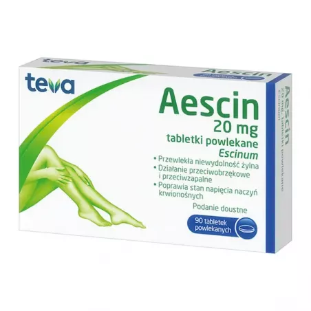 Aescin tabletki powlekane 20mg x 90 tabletek Preparaty na krążenie TEVA PHARMACEUTICALS POLSKA SP. Z O. O.