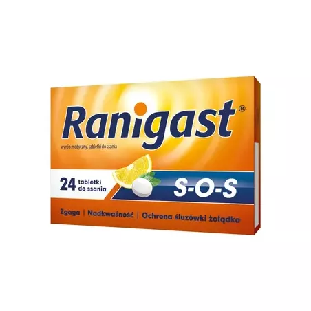 Ranigast SOS tabletki do ssania x 24 tabletek wrzody żołądka, zgaga, refluks ZAKŁADY FARMACEUTYCZNE POLPHARMA S.A.
