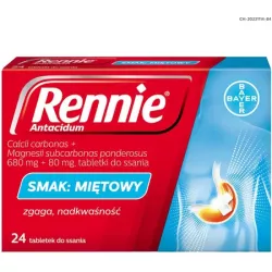 Rennie Antacidum tabletki do ssania x 24 tabletek wrzody żołądka, zgaga, refluks BAYER SP. Z O.O.