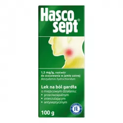 Hascosept płyn do ust 1.5mg/g x 100 g leki na ból gardła i chrypkę PRZEDSIĘBIORSTWO PRODUKCJI FARMACEUTYCZNEJ HASCO-LEK S.A.