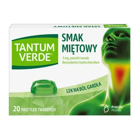 Tantum Verde pastylki 3 mg mięta_ 20 sztuk gardło AZIENDE CHIMICHE RIUNITE ANGELINI FRANCESCO A.C.R.A.F. S.P.A