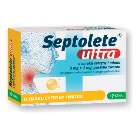 Septolete ultra cytryna + miód x 16 pastylki leki na ból gardła i chrypkę KRKA D.D. NOVO MESTO