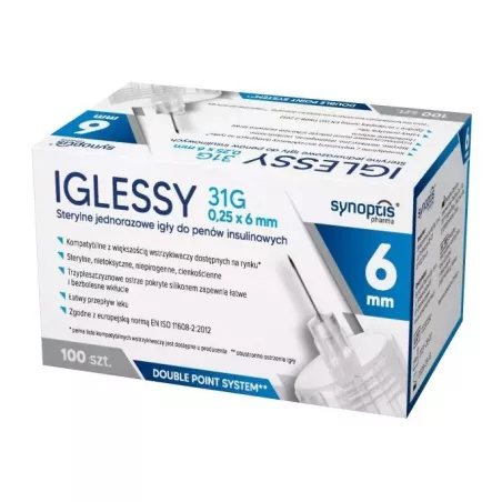 IGLESSY sterylne igły 31g 0,25 x 6mm x 100 szt igły do penów SYNOPTIS PHARMA SP. Z O.O.