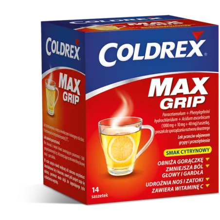 Coldrex Maxgrip o smaku cytrynowym x 10 torebek leki na gorączkę OMEGA PHARMA POLAND SP Z OO