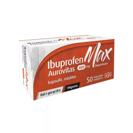 Ibuprofen Max Aurovitas 400mg x 50 kapsułek tabletki przeciwbólowe AUROVITAS PHARMA POLSKA SP.Z O.O. Ibuprofen Max Aurovitas 400mg x 50 kapsułek tabletki przeciwbólowe AUROVITAS PHARMA POLSKA SP.Z O.O.