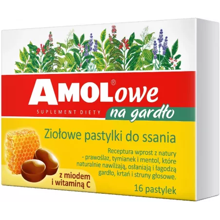 Amolowe na gardło z miodem i witaminą C x 16 pastylek preparaty na suche gardło ORIFARM HEALTHCARE A/S