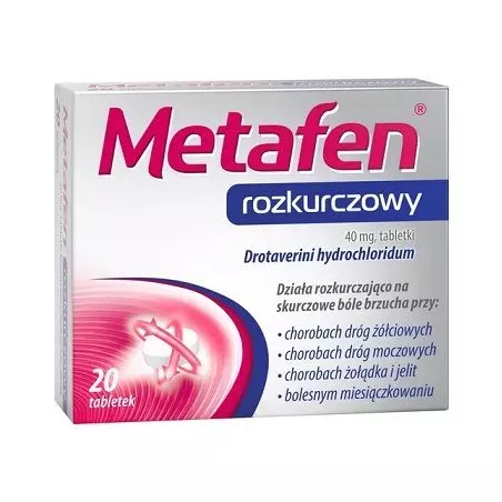Metafen rozkurczowy 40 mg x 20 tabletek Leki przeciwbólowe ZAKŁADY FARMACEUTYCZNE POLPHARMA S.A. Metafen rozkurczowy 40 mg x 20 tabletek Leki przeciwbólowe ZAKŁADY FARMACEUTYCZNE POLPHARMA S.A.