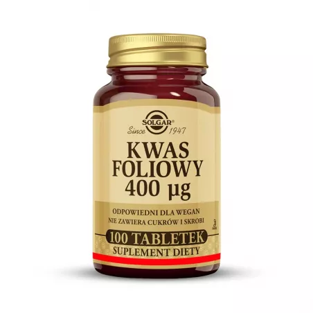 Solgar Kwas Foliowy 400 µg x 100 tabletek ( data ważności 30.06.2026 ) kwas foliowy SOLGAR POLSKA SP. Z O.O.