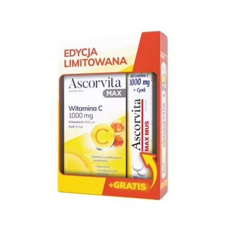 Ascorvita Max 30 tabletki + 20 tabletek musujących x 1 zestaw Preparaty na odporność NATUR PRODUKT PHARMA SP. Z O.O.