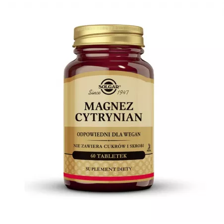 Solgar Magnez Cytrynian 60 tabletek magnez SOLGAR POLSKA SP. Z O.O.