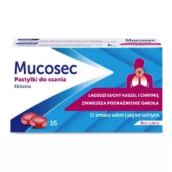 Mucosec x 16 pastylek do ssania o smaku wiśni i jagód leśnych leki na ból gardła i chrypkę Opella Healthcare Poland