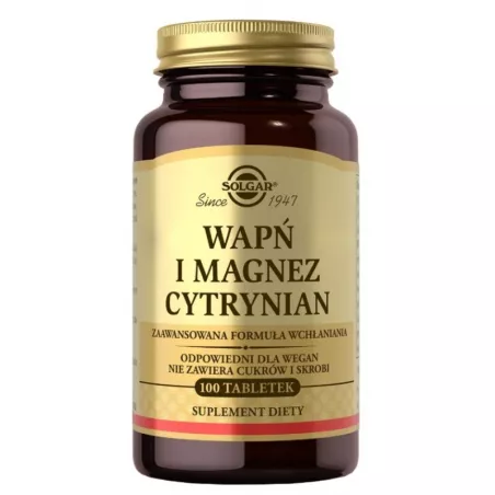 Solgar Wapń i Magnez cytrynian x 100 tabletek magnez SOLGAR POLSKA SP. Z O.O.