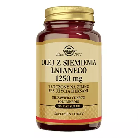 Solgar Olej z Siemienia Lnianego 1250mg 90 kapsułek ( data ważności 30.06.2026 ) leki i suplementy na cholesterol SOLGAR POLS...