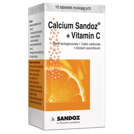 Calcium Sandoz + witamina C tabletki musujące x 10 tabletek ( data ważności 31.12.2026 ) Zdrowie SANDOZ GMBH