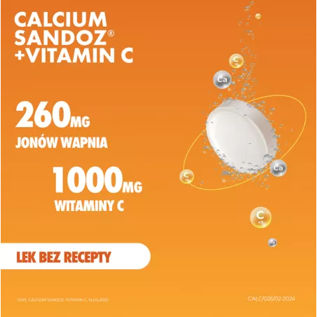 Calcium Sandoz + witamina C tabletki musujące x 10 tabletek ( data ważności 31.12.2026 ) Zdrowie SANDOZ GMBH