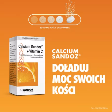 Calcium Sandoz + witamina C tabletki musujące x 10 tabletek ( data ważności 31.12.2026 ) Zdrowie SANDOZ GMBH