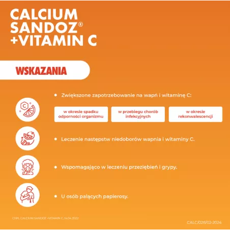Calcium Sandoz + witamina C tabletki musujące x 10 tabletek ( data ważności 31.12.2026 ) Zdrowie SANDOZ GMBH