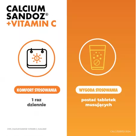 Calcium Sandoz + witamina C tabletki musujące x 10 tabletek ( data ważności 31.12.2026 ) Zdrowie SANDOZ GMBH
