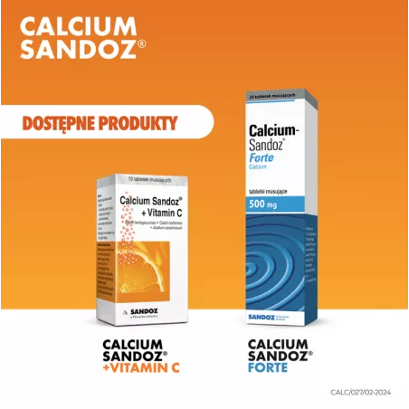 Calcium Sandoz + witamina C tabletki musujące x 10 tabletek ( data ważności 31.12.2026 ) Zdrowie SANDOZ GMBH