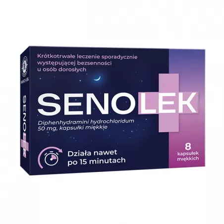 Senolek 50 mg x 8 kapsułek miękkich Spokój i Sen PRZEDSIĘBIORSTWO PRODUKCJI FARMACEUTYCZNEJ HASCO-LEK S.A.