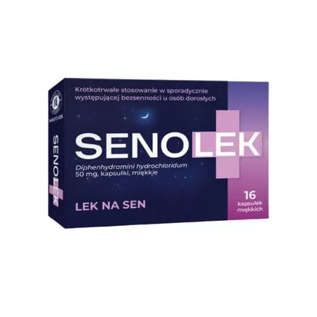 Senolek 50 mg x 16 kapsułek miękkich Spokój i Sen PRZEDSIĘBIORSTWO PRODUKCJI FARMACEUTYCZNEJ HASCO-LEK S.A.