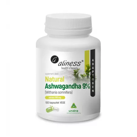 Aliness Natural Ashwagandha 9% extract 555mg x 100 kapsułek ashwagandha Aliness