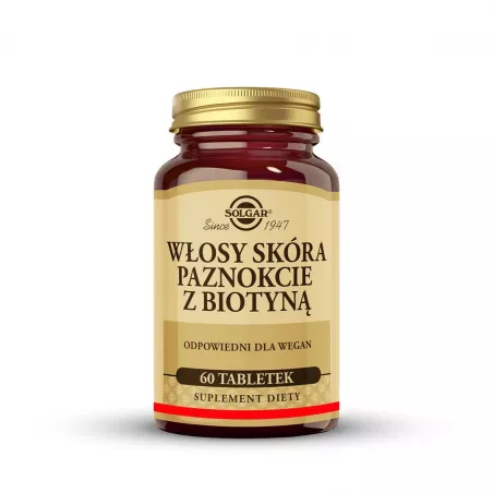 Solgar Włosy Skóra Paznokcie z biotyną x 60 tabletek suplementy na skórę włosy i paznokcie SOLGAR POLSKA SP. Z O.O.