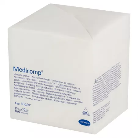 Medicomp Kompresy z włókniny niejałowe 10cm x 10cm  100 sztuk materiały opatrunkowe HARTMANN PAUL A.G.
