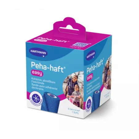 Peha-Haft Easy bandaż samomocujący z możliwością dzielenia 6 cm x 4 m niebeski x 1 sztuka Opatrunki i art. higieniczne HARTMA...