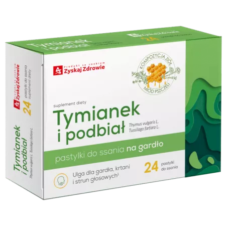 Tymianek i Podbiał x 24 pastylek do ssania Zyskaj Zdrowie preparaty na suche gardło ZYSKAJ ZDROWIE SP. Z O.O.
