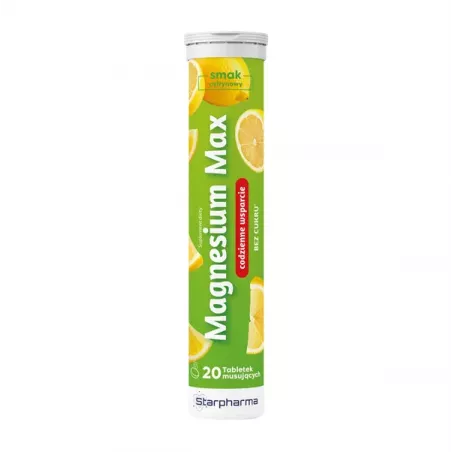 Magnesium Max bez cukru, smak cytryna x 20 tabletek musujących Starpharma magnez STARPHARMA SP.Z O.O.