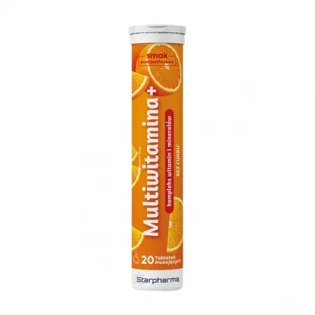 Multiwitamina+ bez cukru, smak pomarańcza x 20 tabletek musujących Starpharma Multiwitaminy STARPHARMA SP.Z O.O.