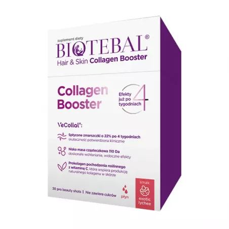 Biotebal Hair & Skin Collagen Booster x 30 saszetek z płynem o smaku liczi suplementy na skórę włosy i paznokcie ZAKŁADY FARM...