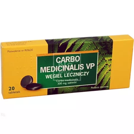 Carbo medicinalis VP 0,3g x 20 tabletek biegunka BAUSCH HEALTH IRELAND LIMITED