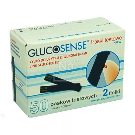Glucosense - test paskowy_50 pasków ( data ważności 30.11.2023 ) paski testowe do glukometrów GENEXO SP. Z O.O.