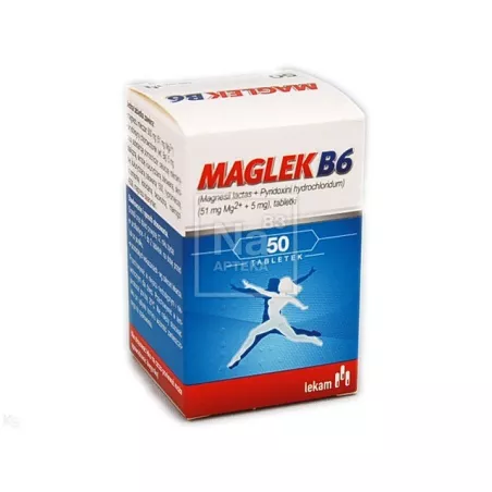 Maglek B6 tabletki 51mg + 5mg x 50 tabletek magnez PRZEDSIĘBIORSTWO FARMACEUTYCZNE LEK-AM SP. Z O.O.