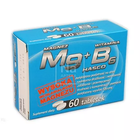 MgB6 Hasco tabletki x 60 tabletek magnez PRZEDSIĘBIORSTWO PRODUKCJI FARMACEUTYCZNEJ HASCO-LEK S.A.
