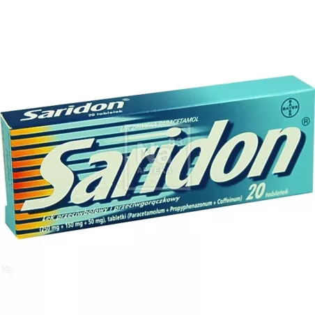 Saridon tabletki 50mg+250mg+150mg x 20 tabletek tabletki przeciwbólowe BAYER SP. Z O.O.