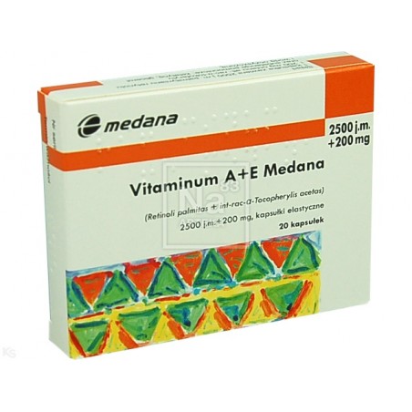 Witamina A i E, Vitaminum A+E Medana 2500 j.m.+200mg x 20 kapsułek witamina A ZAKŁADY FARMACEUTYCZNE POLPHARMA S.A.