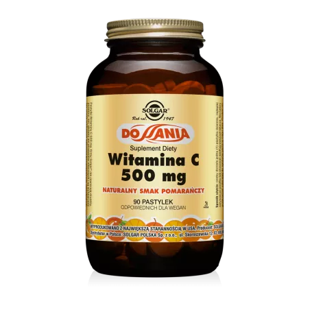 Solgar Witamina C 500 mg naturalny smak pomarańczowy 90 pastylek ( data ważności 31.08.2024 ) witamina C SOLGAR POLSKA SP. Z ...