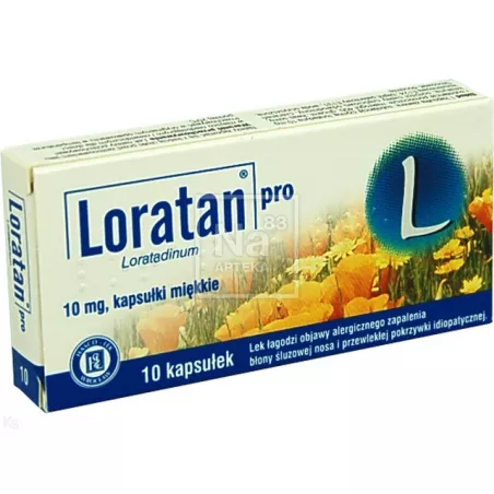 Loratan Pro kapsułki miękkie 10mg x 10 kapsułek tabletki na alergię PRZEDSIĘBIORSTWO PRODUKCJI FARMACEUTYCZNEJ HASCO-LEK S.A.