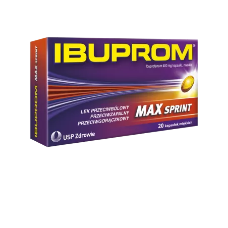 Ibuprom max sprint kapsułki miękki 400mg x 20 kapsułki tabletki przeciwbólowe US PHARMACIA SP. Z O.O.